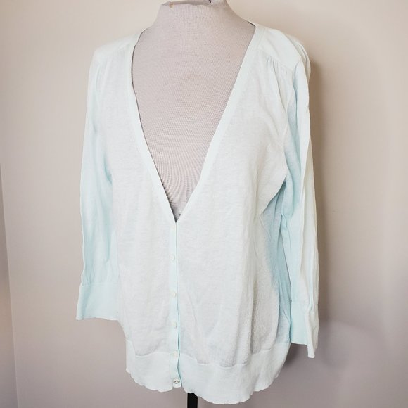 BANANA REPUBLIC Cotton/Linen Light Blue Cardigan - Picture 2 of 9